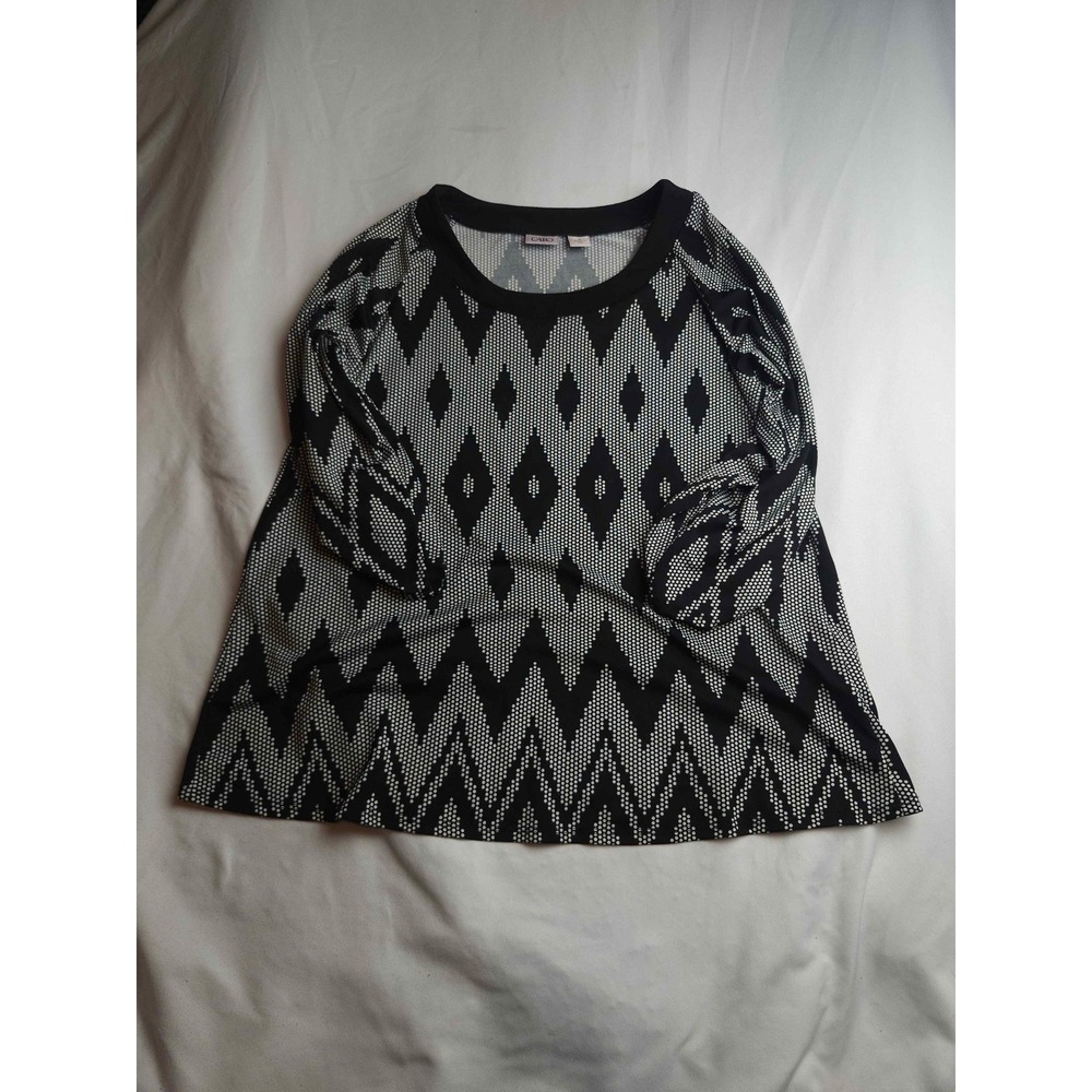 Cato Womens Medium Black White Geometric Diamond 3/4 Sleeve High Low Blouse Top